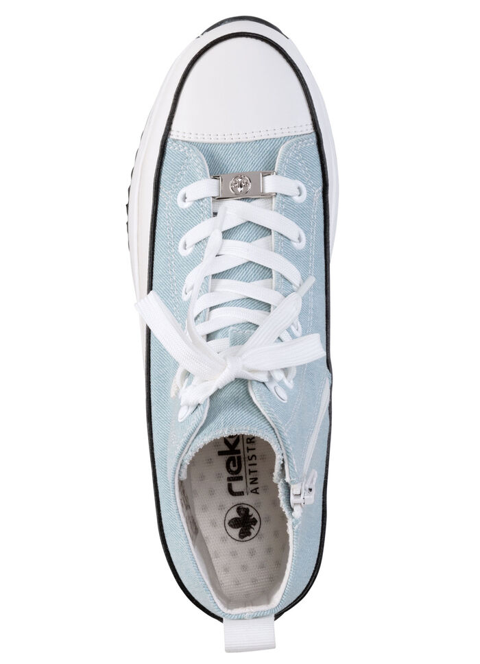 Rieker veterlaarsje in luipaardprint of denimstijl BLEU-WEISS