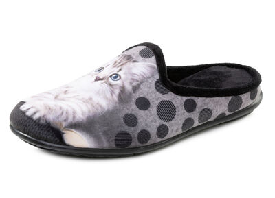 Laurina, klassieke damespantoffels, met kattenmotief 