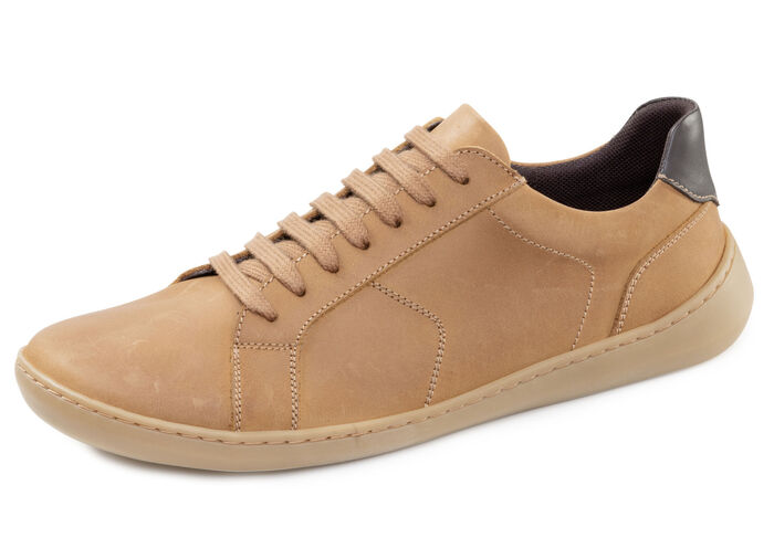 GINO GALANTE, comfortabele herenschoenen op blote voeten, met uitneembaar voetbed CAMEL