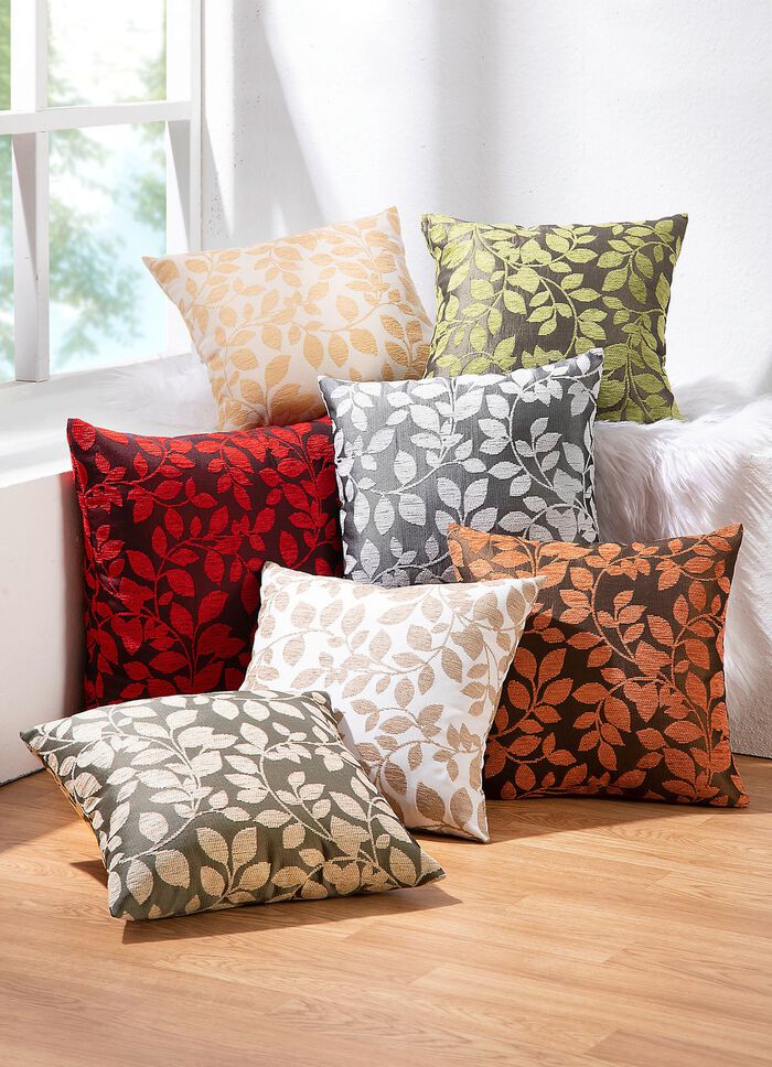 Kussenhoes met een mooi bladmotief TAUPE-TERRA