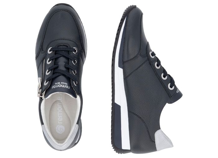 Remonte sneakers met veters en glinsterende zilveren contrastrand MARINE