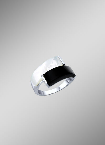 Damesring met echte onyx en echt parelmoer 