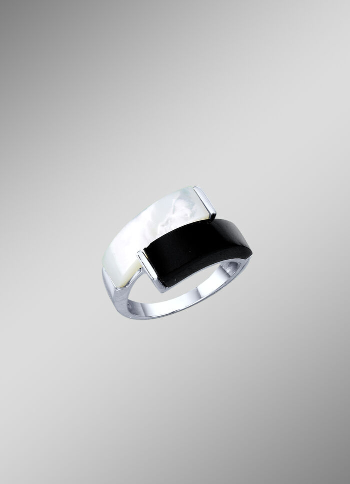 Damesring met echte onyx en echt parelmoer 