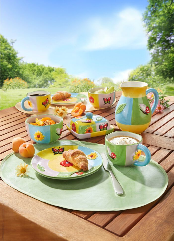 Kleurrijke keramische botervloot 