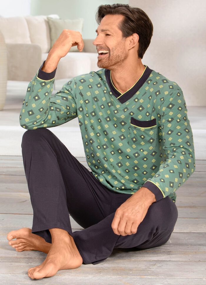 Pyjama met V-hals en open uiteinden 