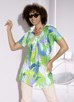 Charmant lang shirt met all-over dessin in 3 kleuren KIWI GROEN-BLAUW