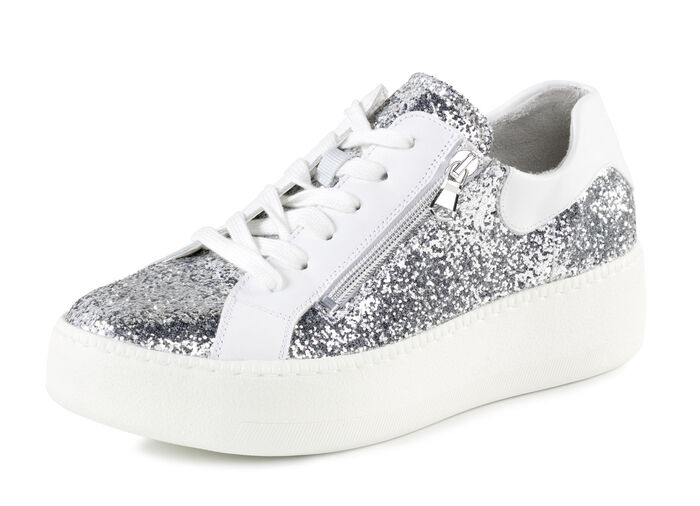 Waldläufer sneakers met verspreide glitter en luipaardprint ZILVERWIT