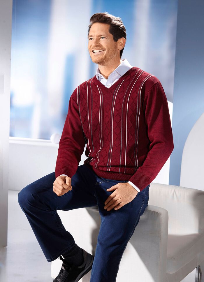 Trui met V-hals en gestructureerd ontwerp in 3 kleuren 