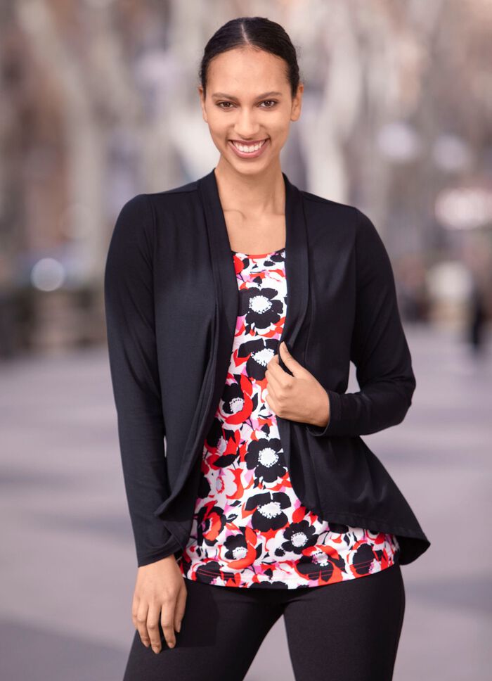 Overhemd in afgeronde jasjelook ZWART-ROOD-ROOS