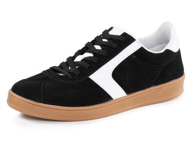 Sneakers van su&egrave;deleer met nappagarnituur en gevoerde schachtrand 