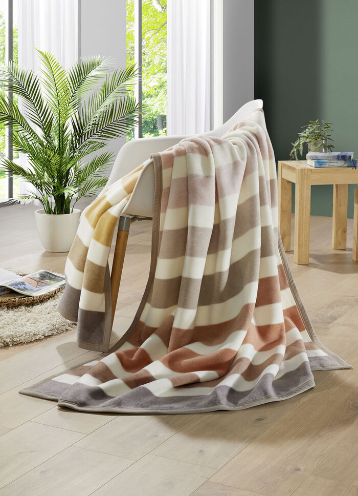 Deken met velours lintrand BEIGE-BRAUN GESTREIFT