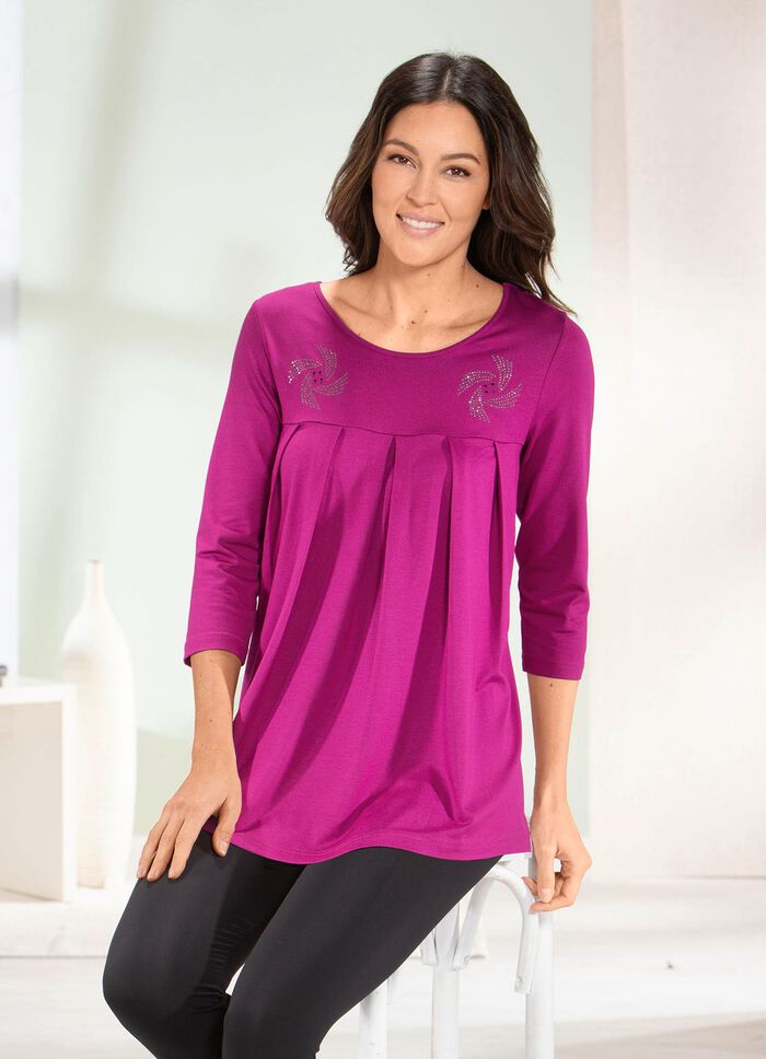 Lang shirt met decoratieve platen in 3 kleuren FUCHSIA