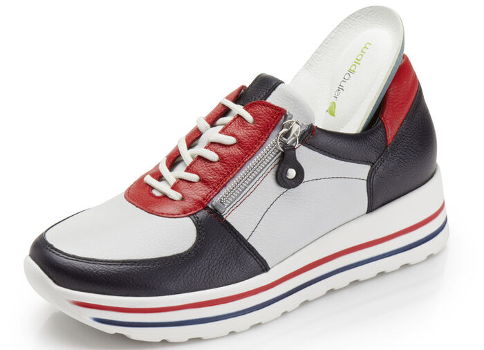 Waldläufer, comfortabele damessneakers, breedte H, met uitneembaar voetbed BLAUW-WIT-ROOD