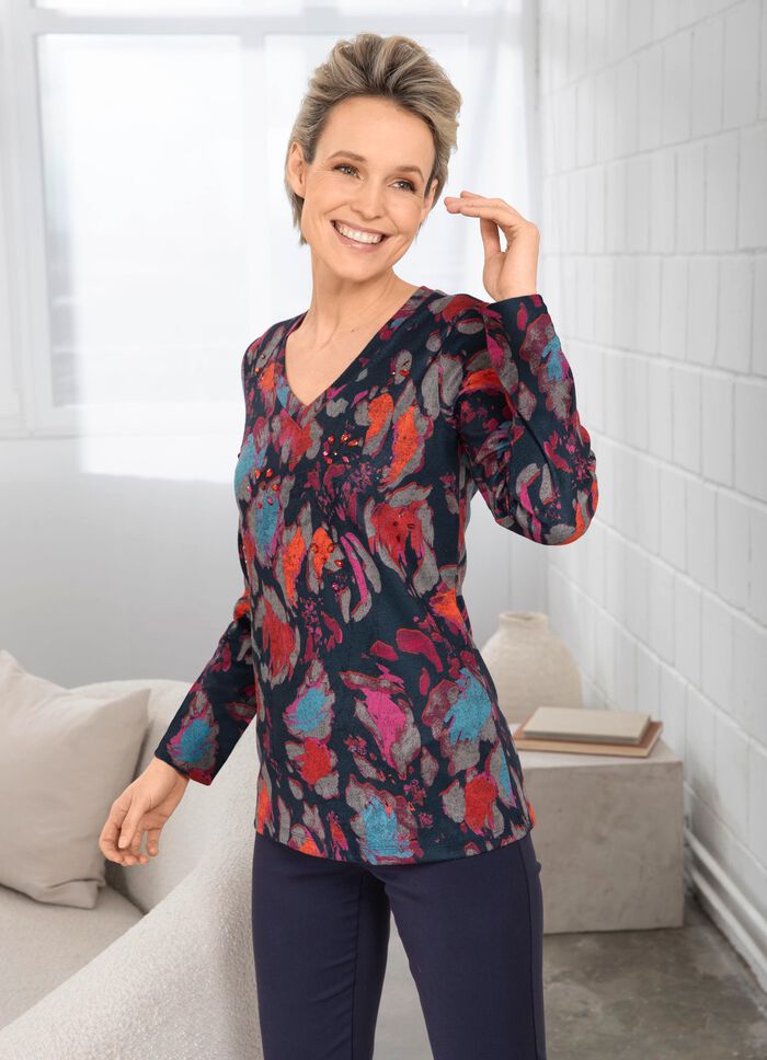 Shirt met decoratieve steentjes aan de voorkant 