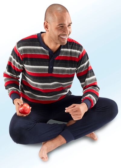 Pyjama van badstof-stretch, met knoopsluiting en manchetten 