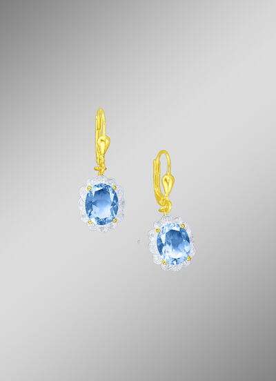 Oorbellen met echte blauwe topaas en diamanten 