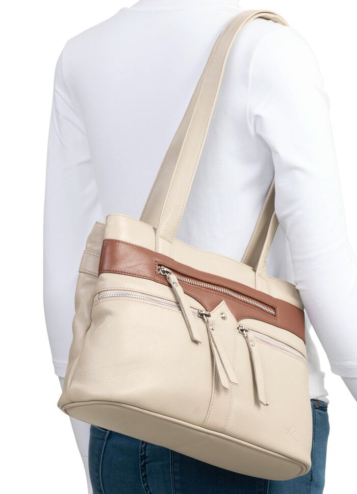 Laurina, tas, dames, van leer BEIGE-BRAUN
