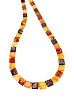 Toffe halsketting met bonte, vierkante stukken echte barnsteen 