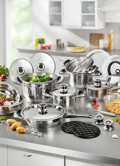 28-delige pannenset van hoogwaardig roestvrij staal 