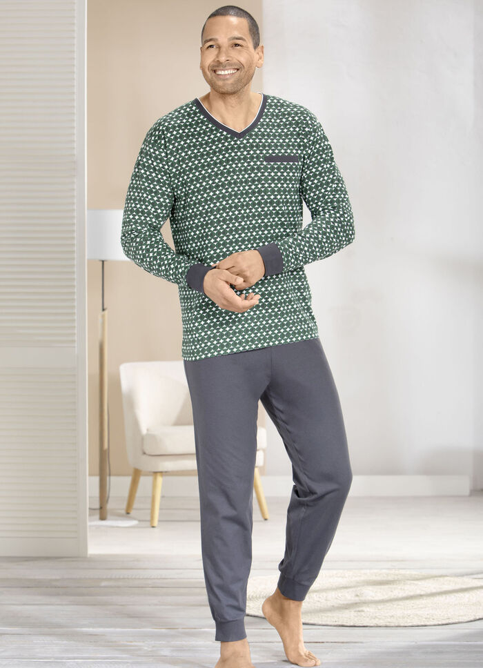 Pyjama all-over design, met V-hals en manchetten 
