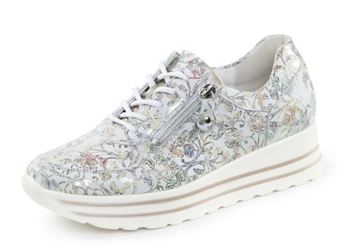 Waldläufer sneakers gemaakt van nubuckleer met bloemenprint EISBLAU-BUNT