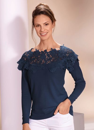 Trui met elegante kanten rand 