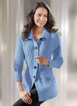 Kabelgebreid vest JEANSBLAUW GEMÊLEERD