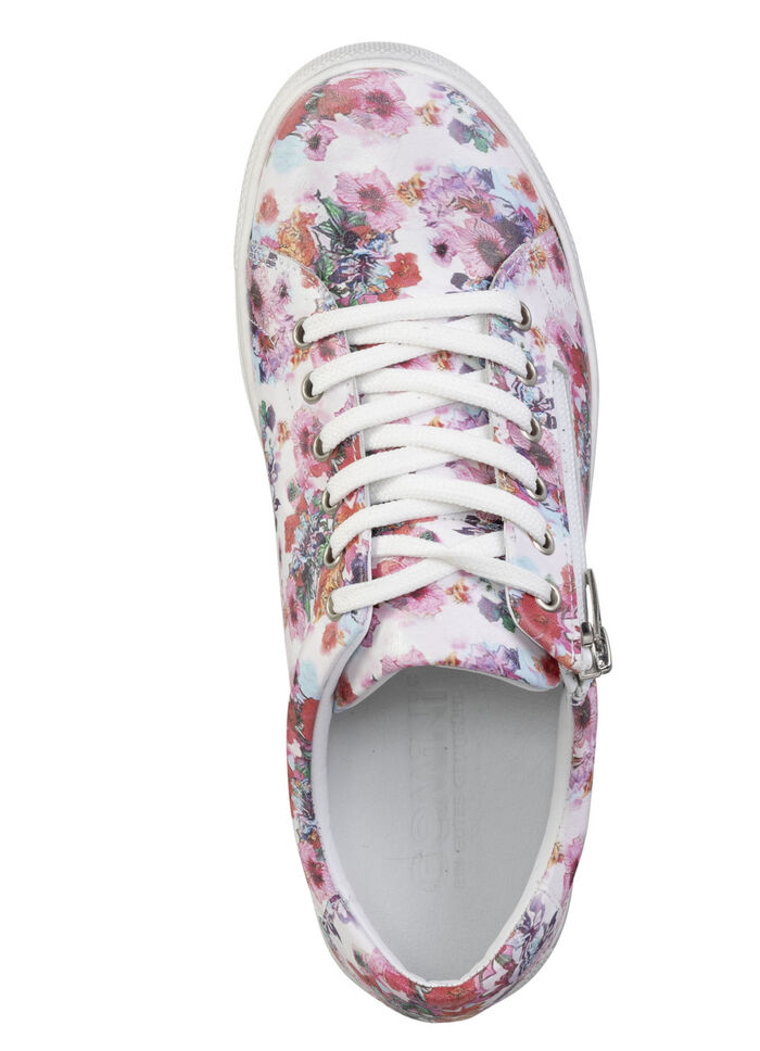 Gemini vetersneakers van gecoat nappaleer met bloemenprint WEISS-PINK