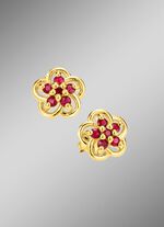 Vergulde oorbellen met echte robijn 