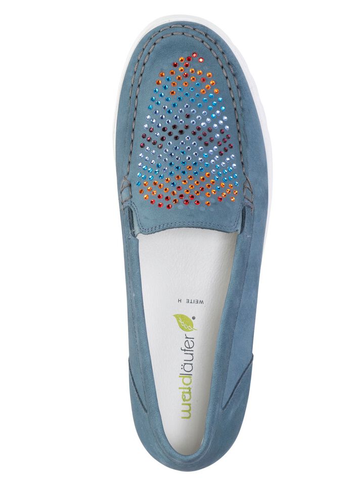 Waldl&auml;ufer mocassinpantoffels versierd met kleurrijke strasssteentjes 