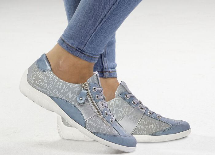 Remonte sneakers met bedrukte rand LICHTBLAUW-ZILVER