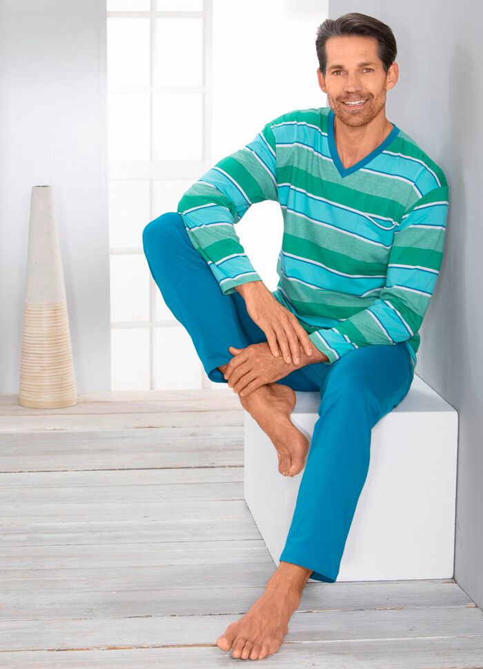 Pyjama met V-hals en open boorden aan de pijpen 