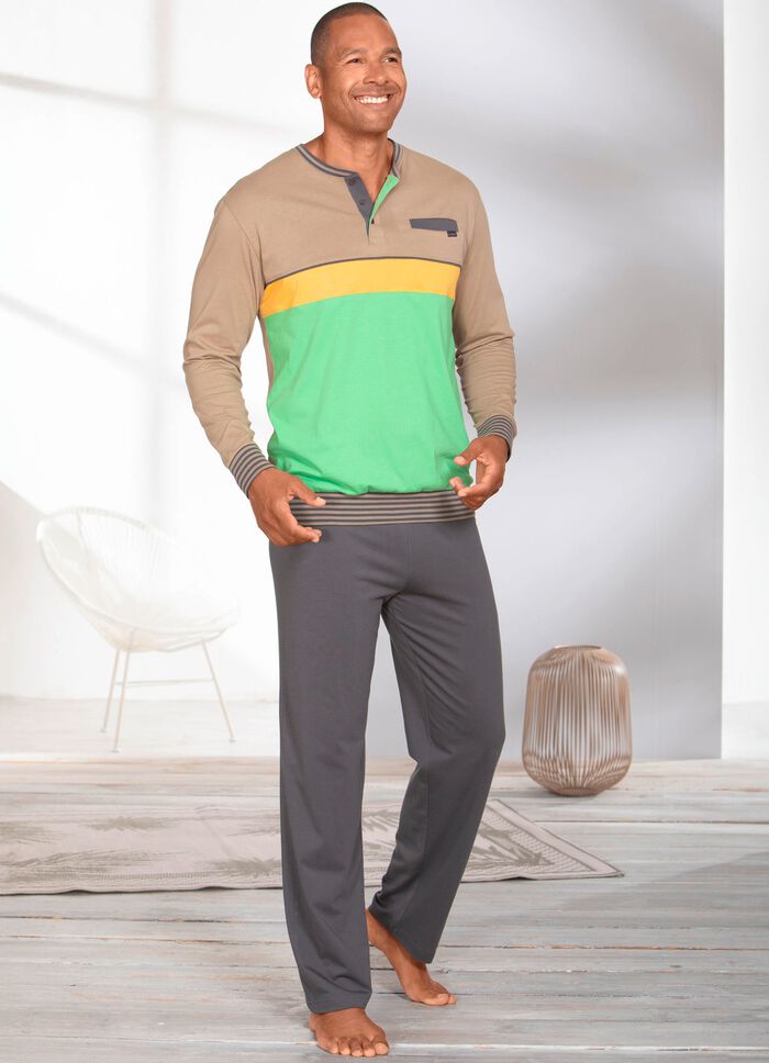 Pyjama met knoopsluiting en open manchetten 