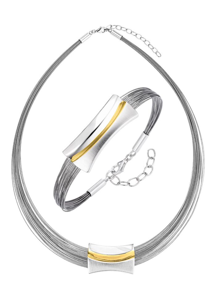 Moderne bicolorset van 925/- fijn zilver en staal 