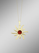 Stralende zon hanger met echte barnsteen 