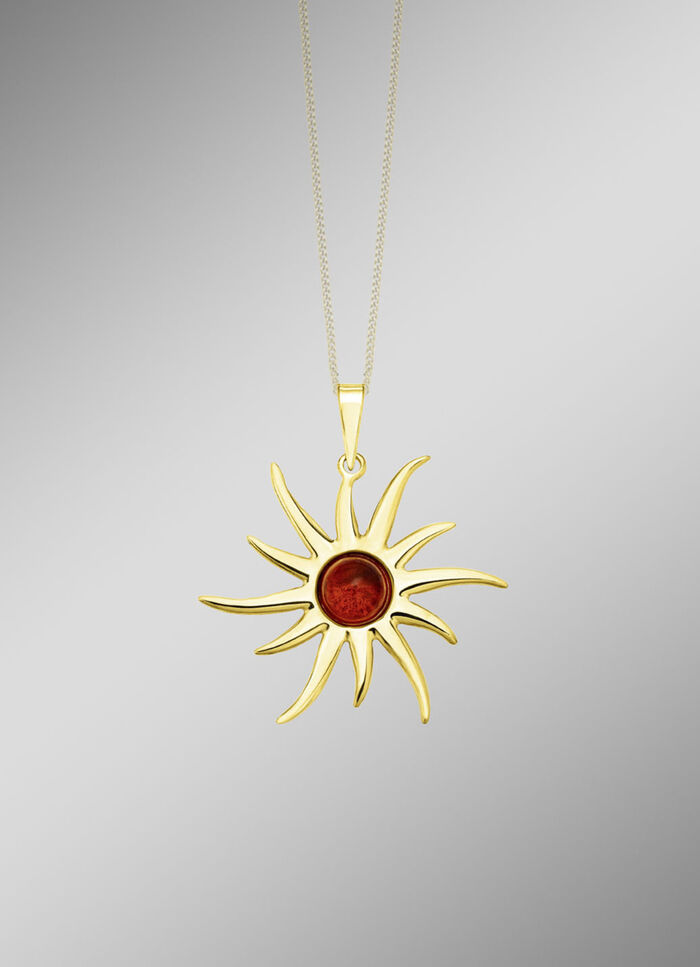 Stralende zon hanger met echte barnsteen 