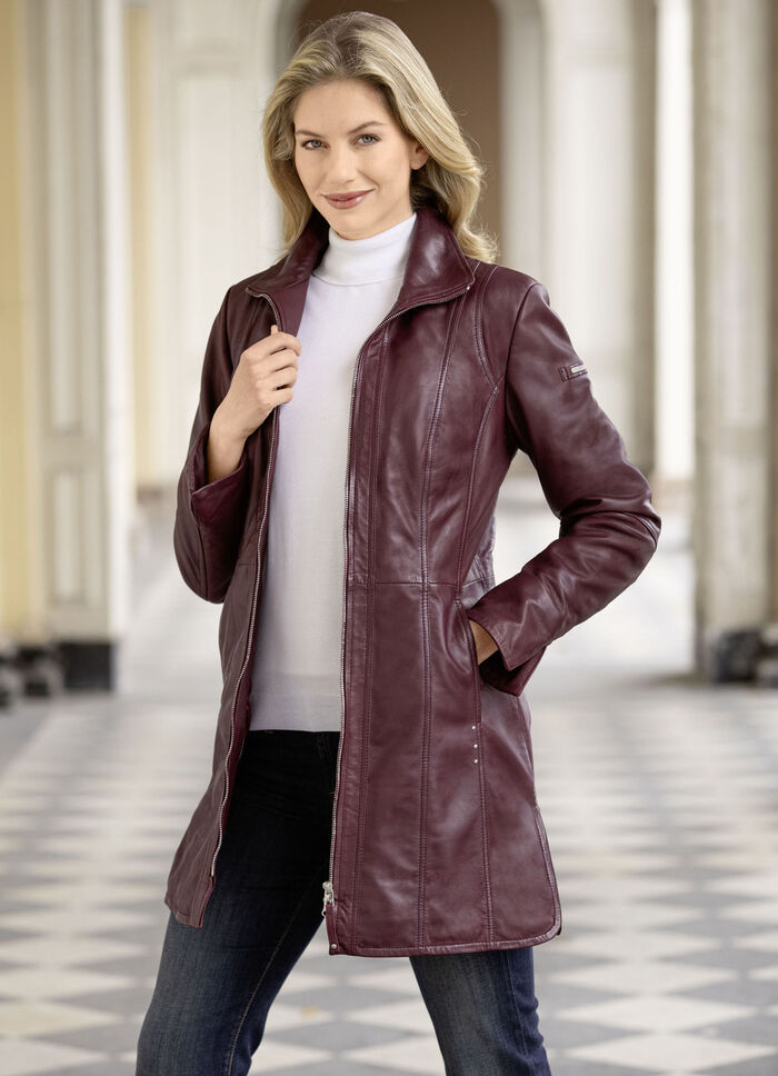 Korte leren jas van “Cabrini” BORDEAUX