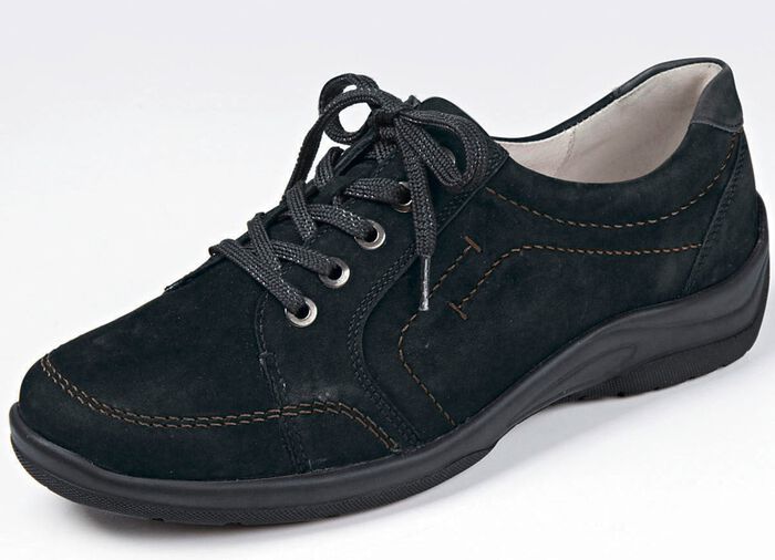 Waldl&auml;ufer, comfortabele dames veterschoenen, breedte H, met uitneembaar voetbed ZWART