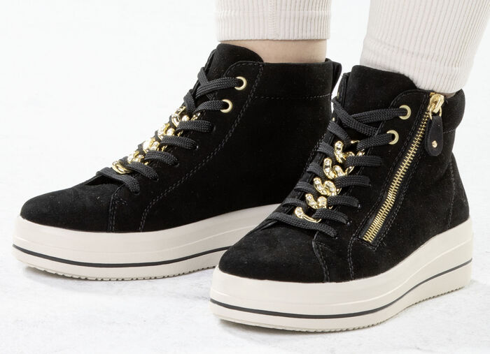 Remonte laarsje met sprankelende decoratieve ketting aan de vetersluiting ZWART