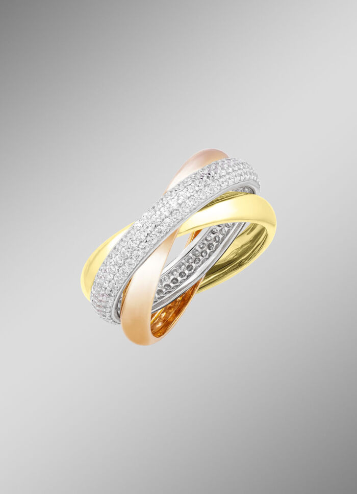 Damesring in driekleur met synthetische zirkonia 