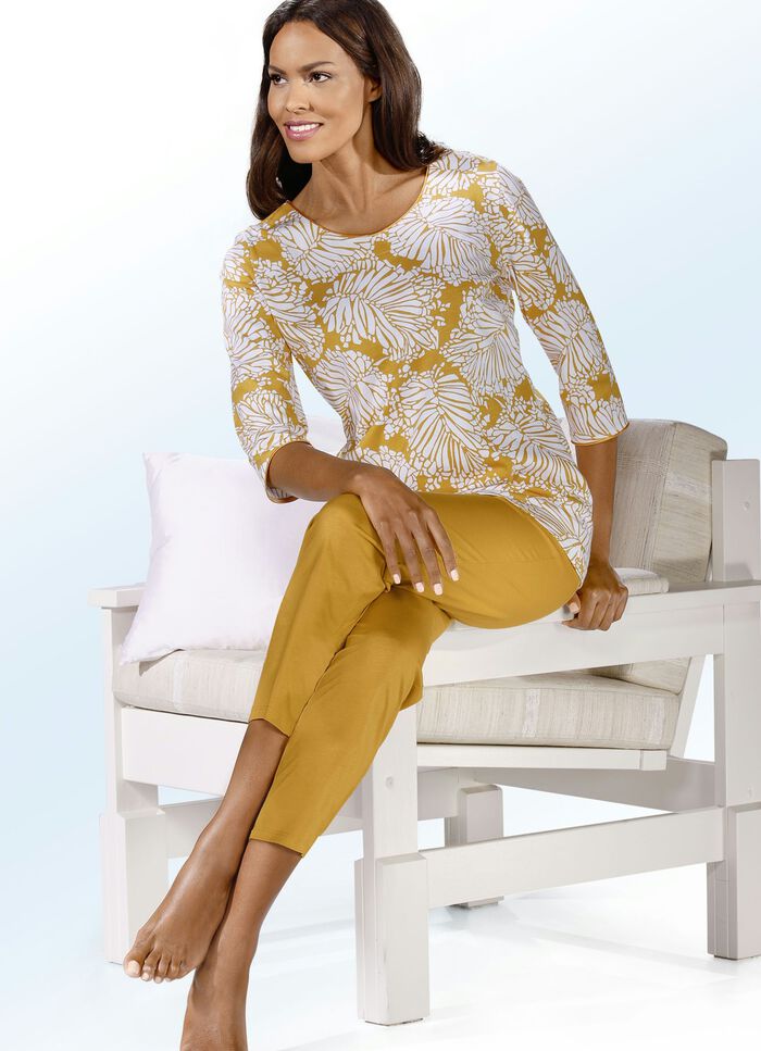 Pyjama met ronde hals en 3/4-mouwen SAFFRAAN-WIT