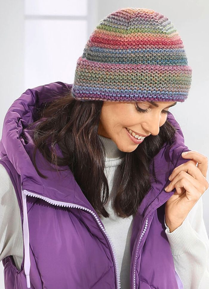 Grofgebreide muts met kleurverloop 