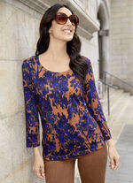 Shirt met 3/4-mouwen COGNAC BLAUW