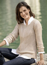 Trui van elegant, glanzend lintgaren ZANDBEIGE
