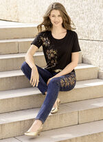 Elegante jeans met handgeschilderde bloemmotieven 