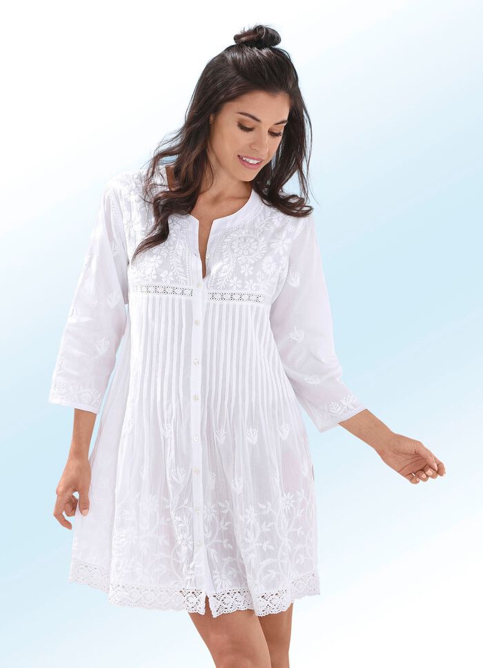 Geborduurde tuniek van puur katoen WIT
