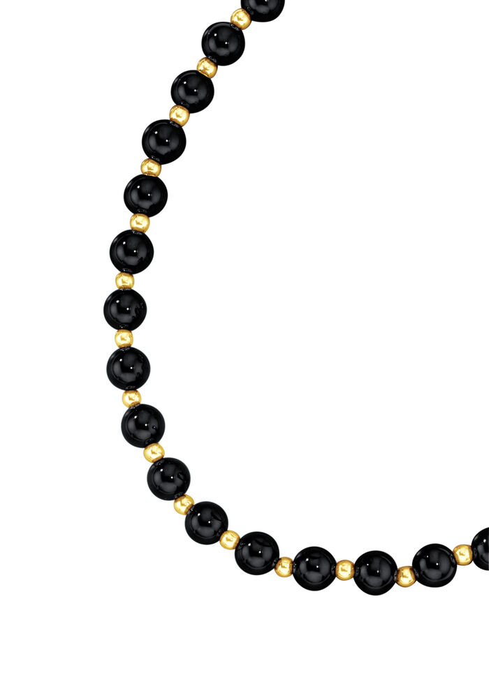 Bolletjeshalsketting in echte onyx en echt goud 