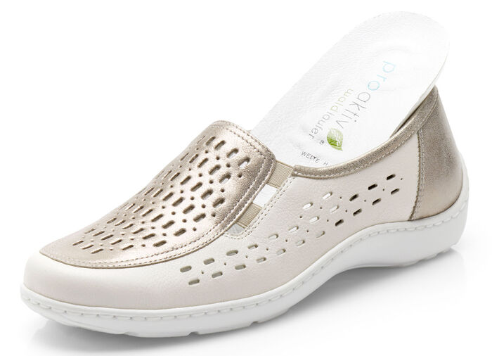 Waldläufer pantoffels met leren massagevoetbed BEIGE-BRONS