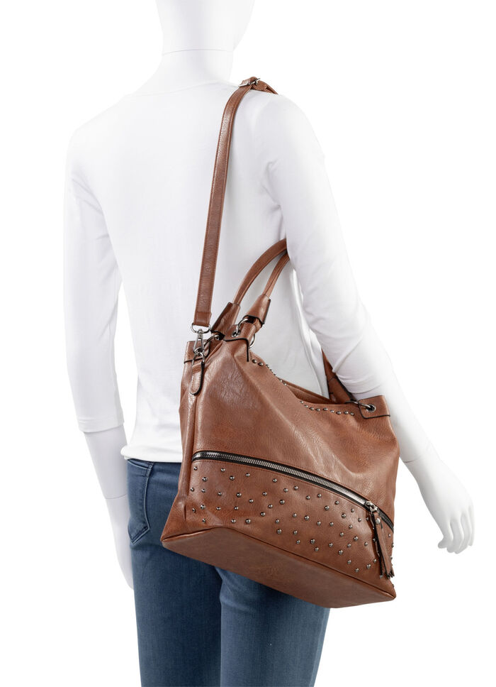 Tas met trendy decoratieve klinknagels COGNAC