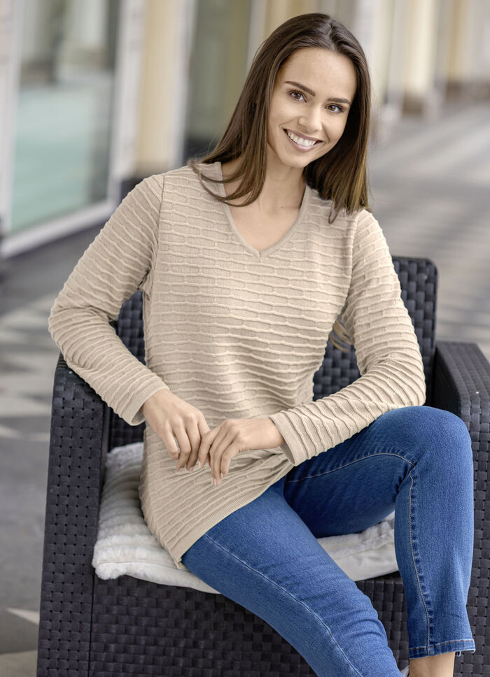 Trui met structuurstrepen BEIGE-SAND